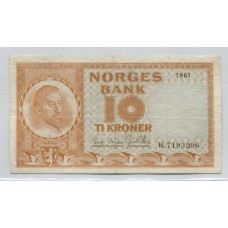 NORUEGA 1961 10 KORONAS BILLETE EN MUY BUEN ESTADO
